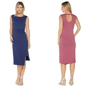 Lisa Rinna Collection Womens Midi Tank Dress XS Navy Blue Side Ruched QVC NWOT